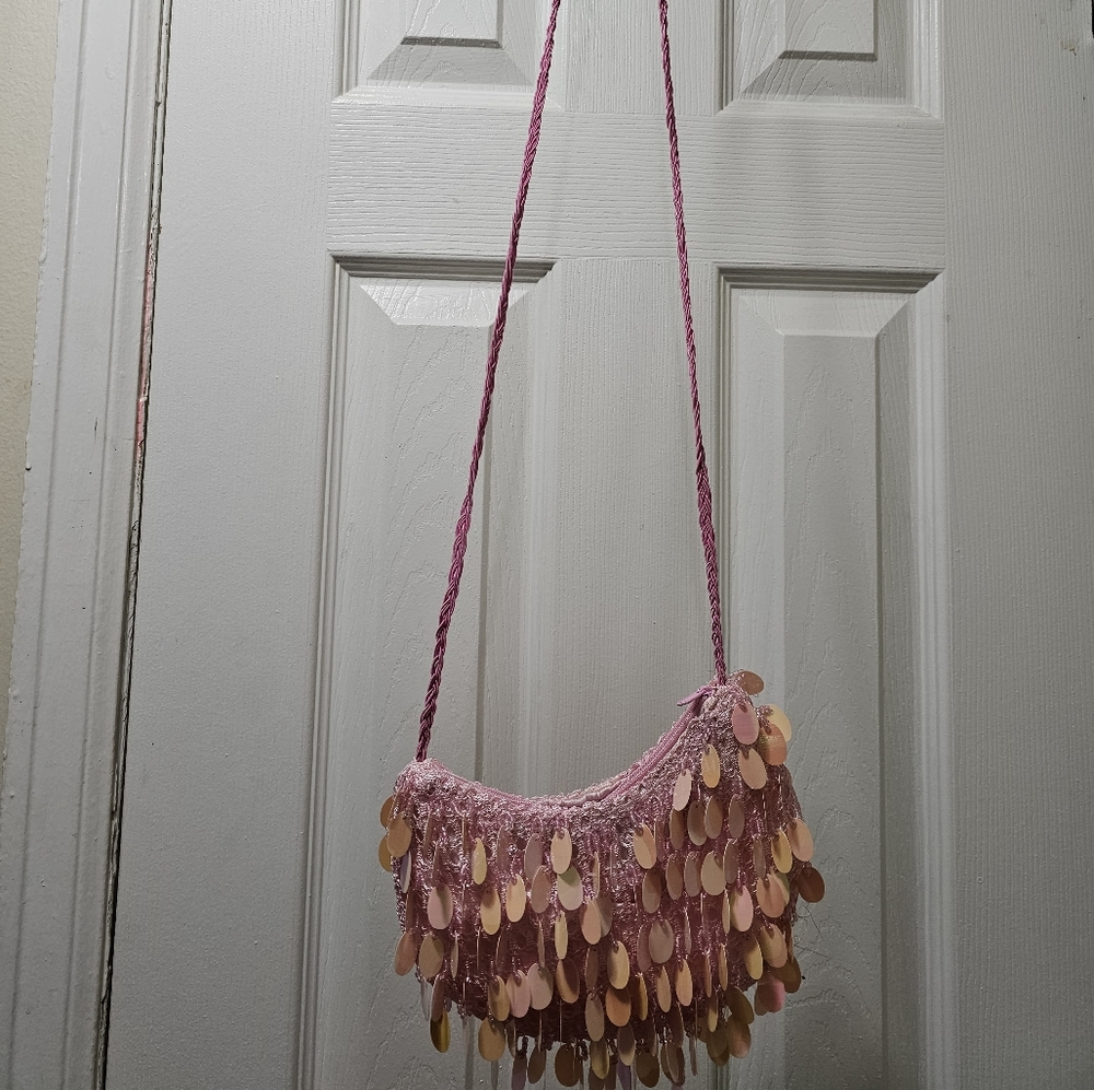 Y2k Pink Crossbody bag with beads and sequins